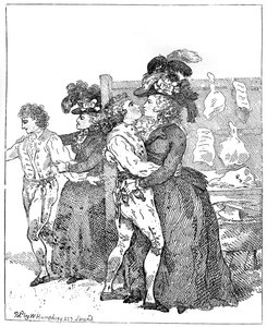 De to patriotiske hertuginnene på lerretet deres ba om en tidlig meningsmåling, 1784. av Thomas Rowlandson