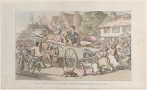 The Vicar i selskap med Strolling Players, fra The Vicar of Wakefield, 1. mai ..., 1. mai 1817. av Thomas Rowlandson