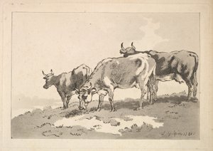 Tre kyr som står på åsryggen, 1784-87. av Thomas Rowlandson