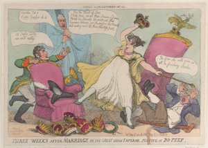 Tre uker etter ekteskapet, eller den store lille keiseren som spiller på Bo-Peep, 15. mai..., 15. mai 1810. av Thomas Rowlandson