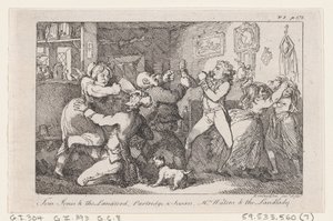 Tom Jones & the Landlord, Partridge & Susan, Mrs Waters & the Landlady, fra The History ..., 1792. av Thomas Rowlandson