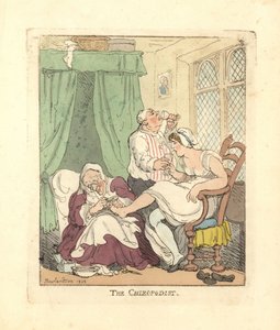 Kvinne som får føttene smertefullt behandlet av en fotterapeut. av Thomas Rowlandson