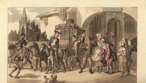 Ung engelsk gentleman ankommer et fransk posthus av Thomas Rowlandson