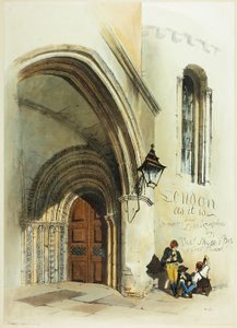 Døråpning, tempel, frontispice til Original Views of London as It Is av Thomas Shotter Boys