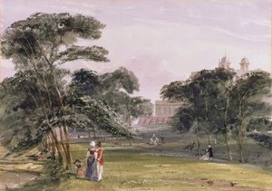 Figures in the Park below the Observatory, Greenwich, c.1850 (watercolour) av Thomas Shotter Boys
