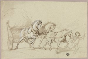 Barn som leder tre hester og vogn av Thomas Stothard