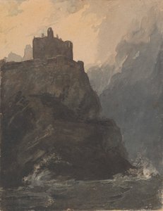 Castle on Cliff, med et stormfullt hav, og skipsvrak ved Base of Cliff av Thomas Sully