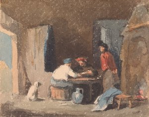Figurer ved et bord inne i en hytte av Thomas Sully