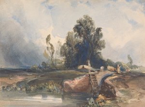 Landskap med kanal og sluse; Figurer på Lock av Thomas Sully