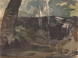 Steinete landskap, stor trestamme i forgrunnen av Thomas Sully
