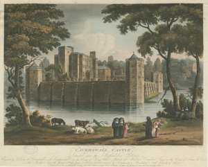 Caverswall Castle: farget akvatintgravering, 1. februar 1817