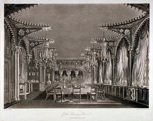 Innvendig utsikt over den gotiske spisestuen i Carlton House, Westminster, London, 1819 av Thomas Sutherland