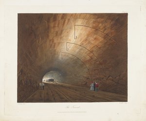 Tunellen. Fra farget utsikt over Liverpool og Manchester Railway, 1831 av Thomas Talbot Bury