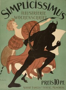 Forside fra "Simplicissimus Illustrated Weekly", pub. 1896 (farge litho)