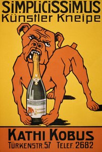 Vintage plakat av bulldog bitende champagneflaske (plakat) av Thomas Theodor Heine