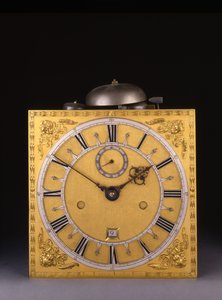 Detalj av en Charles II romersk slående månedsgående klokke, 1675