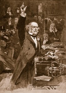Introduksjon av lovforslaget om hjemmestyre: Mr. Gladstone leverer sin uttalelse, 1886, illustrasjon fra 
