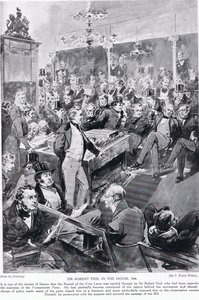 Sir Robert Peel i huset, 1846, illustrasjon fra 'Hutchinson's Story of the British Nation', ca. 1923