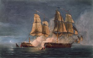 Capture of the Thetis av HMS Amethyst, 10. november 1808, gravert av T. Sutherland for 'The Naval Chronology of Great Britain' av J. Ralfe, utgitt 1820