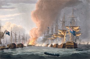 Ødeleggelse av den danske flåten før København, 2. april 1801, gravert av Thomas Sutherland for J. Jenkins 