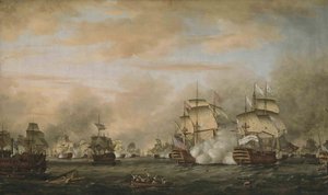 Slaget ved Saintes, 12. april 1782. HMS Barfleur angriper det franske flaggskipet Ville de Paris av Thomas Whitcombe