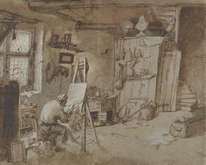En maler på jobb i sitt studio, 1663-77.