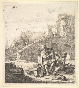 Lazarillo stjeler druer fra den stakkars blinde tiggeren, 1600-tallet.