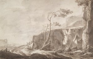 Steinete landskap med en bekk av Thomas Wijck