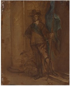 En soldat med et flagg av Thomas Willeboirts Bosschaert