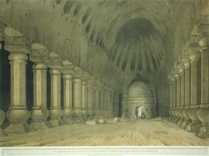 Interiør av et utgravd hinduistisk tempel på øya Salsette, plate 63 fra 