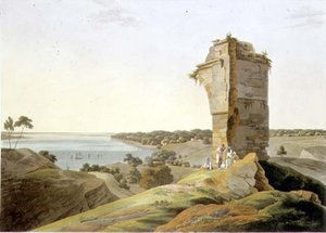 Utsikt fra ruinene av Fort of Currah, ved elven Ganges, plate XXI fra del 4 av 