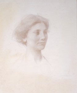 Head of a Girl, ca. 1909 (sølvspiss på hvitt forberedt mattbrett) av Thomas Wilmer Dewing