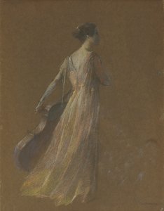 Lady Standing Holding a Cello (pastell på papir) av Thomas Wilmer Dewing