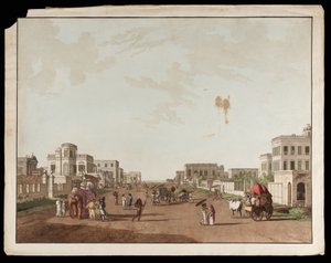 Old Court House Street ser sørover fra utsikten over Calcutta av Thomas und William Daniell