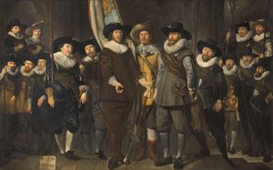 Offiserer og andre borgergardister fra det tredje distriktet i Amsterdam, under kommando av kaptein Allaert Cloeck og løytnant Lucas Jacobsz Rotgans av Thomas de Keyser