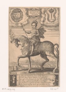 Portrett av Louis XIII på hesteryggen, med utsikt over Paris i bakgrunnen