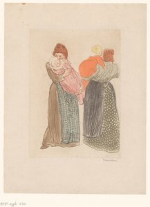 To mødre med barn Les deux meres av Théophile Alexandre Steinlen (signed by artist)