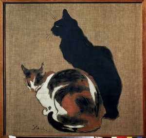 ""To katter"" (to katter) En katt og dens skygge. Maleri av Theophile Alexandre Steinlen (1859-1923) 1894 Art Nouveau Dim. 61x64 cm Pushkin-museet, Moskva