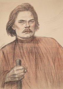 Portrett av forfatteren Maxim Gorky 1868-1939, 1905. av Théophile Alexandre Steinlen