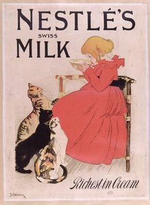 Plakatannonsering Nestles sveitsiske melk, sent på 1800-tallet (fargegravering)