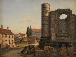 Utsikt over Marmorpladsen med ruinene av den ufullførte Frederiks kirke i København