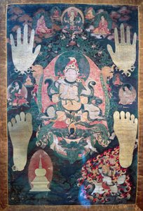 Gnya-Khri btsan-Po, legendarisk første konge av Tibet, reinkarnasjon av bodhisattva Avalokitesvara, en av de timelige og åndelige lederne i Tibet, maleri på lerret, tibetansk sivilisasjon av Tibetan School
