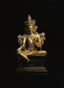 Keiserfigur av Avalokiteshvara (se også 474250 til 474254) (forgylt bronse) av Tibetan School