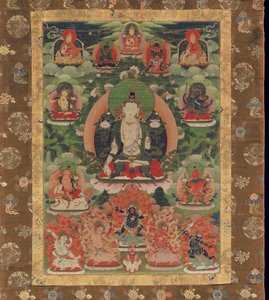 Manjushri, Boddhisattva of Wisdom (malt mineralpigment på bomull) av Tibetan School