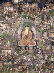 Thangka of the Buddha (gouache på lerret) av Tibetan School