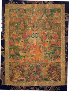 Tredje Panchen Lama Losan Penden Yeshe (gouache på tøy) av Tibetan School