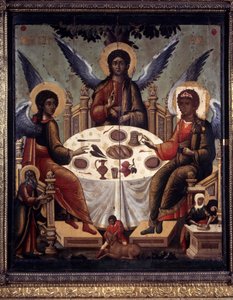 ""Abrahams gjestfrihet"" Abraham serverte lammet til de tre englene som kom for å be ham om gjestfrihet. Maleri av Tichon Filatyev (aktiv ca. 1675-1697) 1600-tallskatedralen i Dormition i Kreml, Moskva av Tichon Filatyev