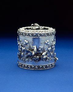 En sylindrisk boks av Tiffany & Co, ca. 1870-185 (sølv)