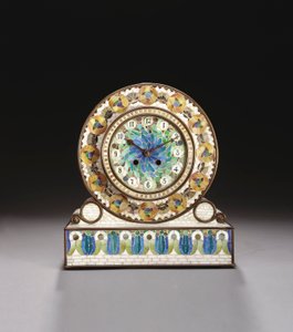 Favrile mantelklokke i mosaikk (glass og bronse)