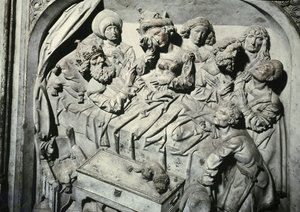 Graven til Henri II 973-1024 og hans kone Kunigunde, detalj om keiserens død, 1499-1513 stein
